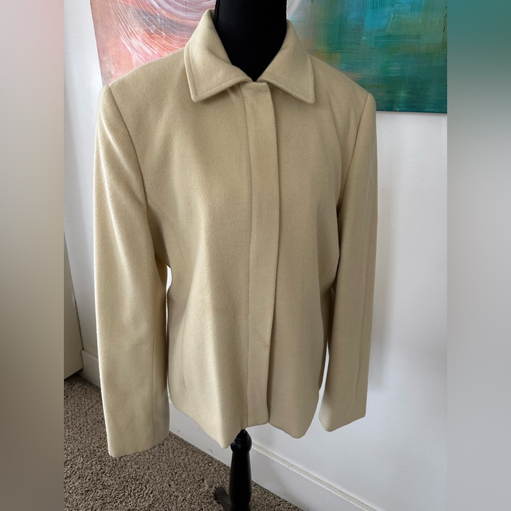 Jones New York Butter Yellow Wool & Angora Soft Lined Fall Jacket Coat Size 10